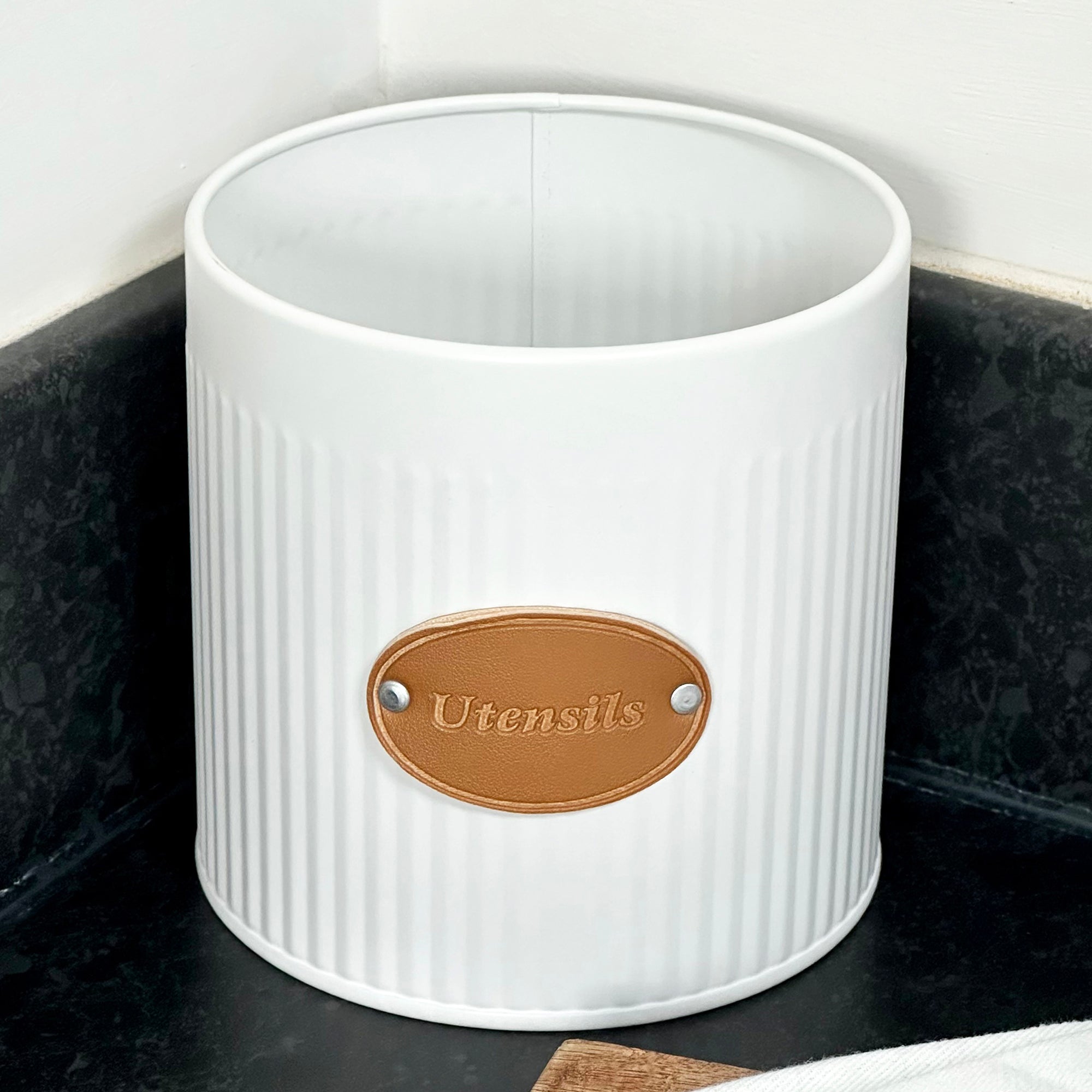 White Ribbed Utensil Pot