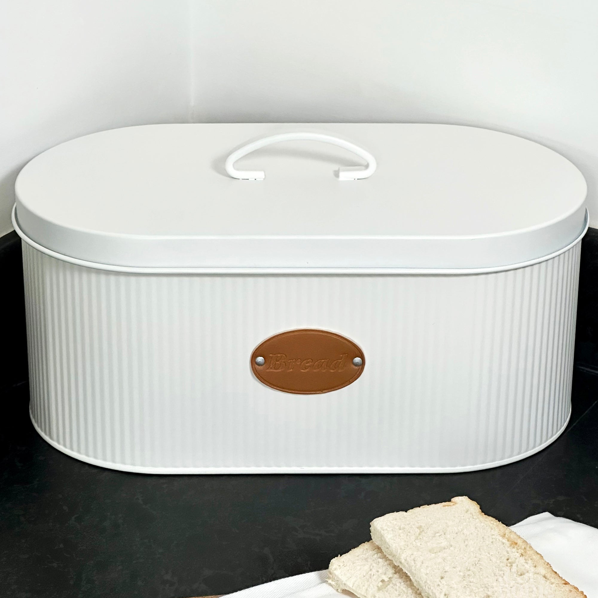 White Ribbed Bread Bin