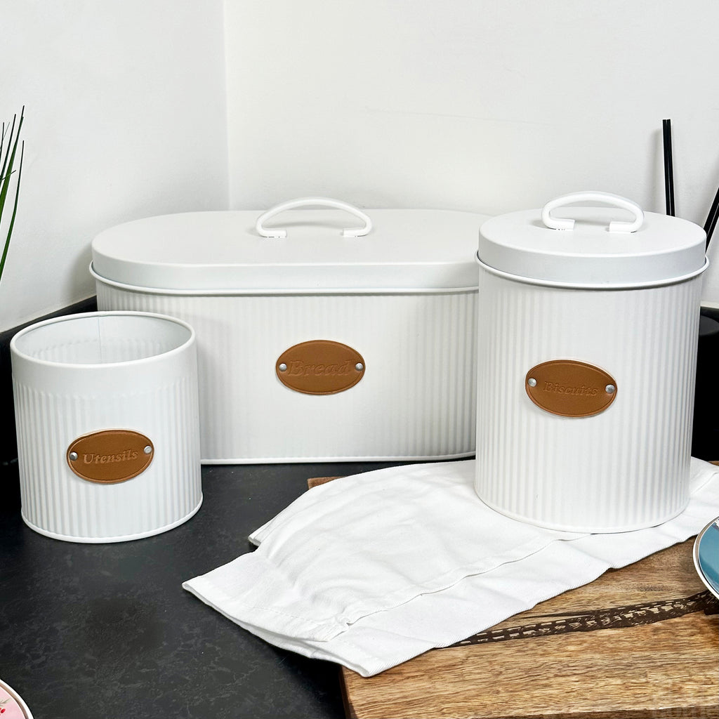 White Ribbed Utensil Pot