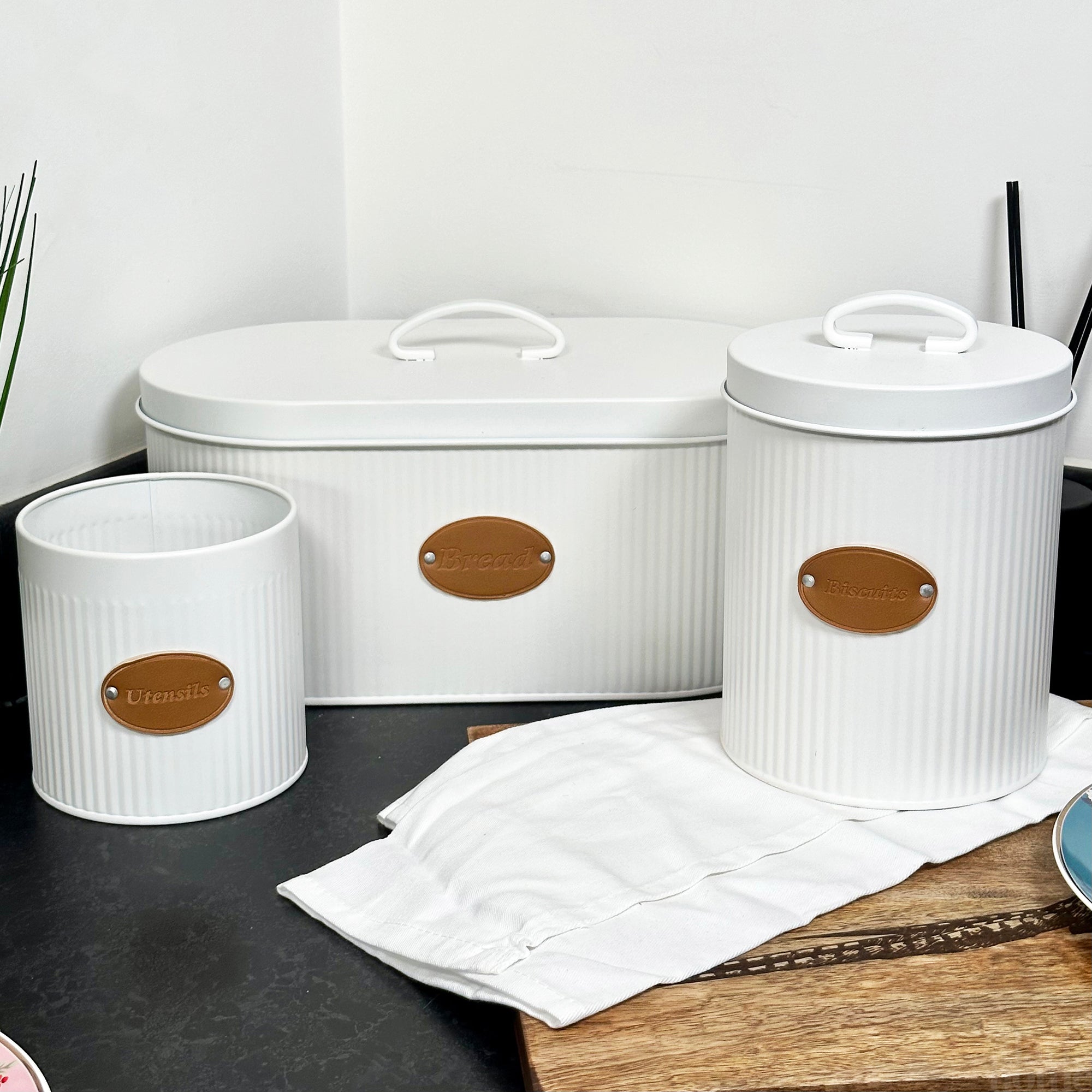 White Ribbed Utensil Pot