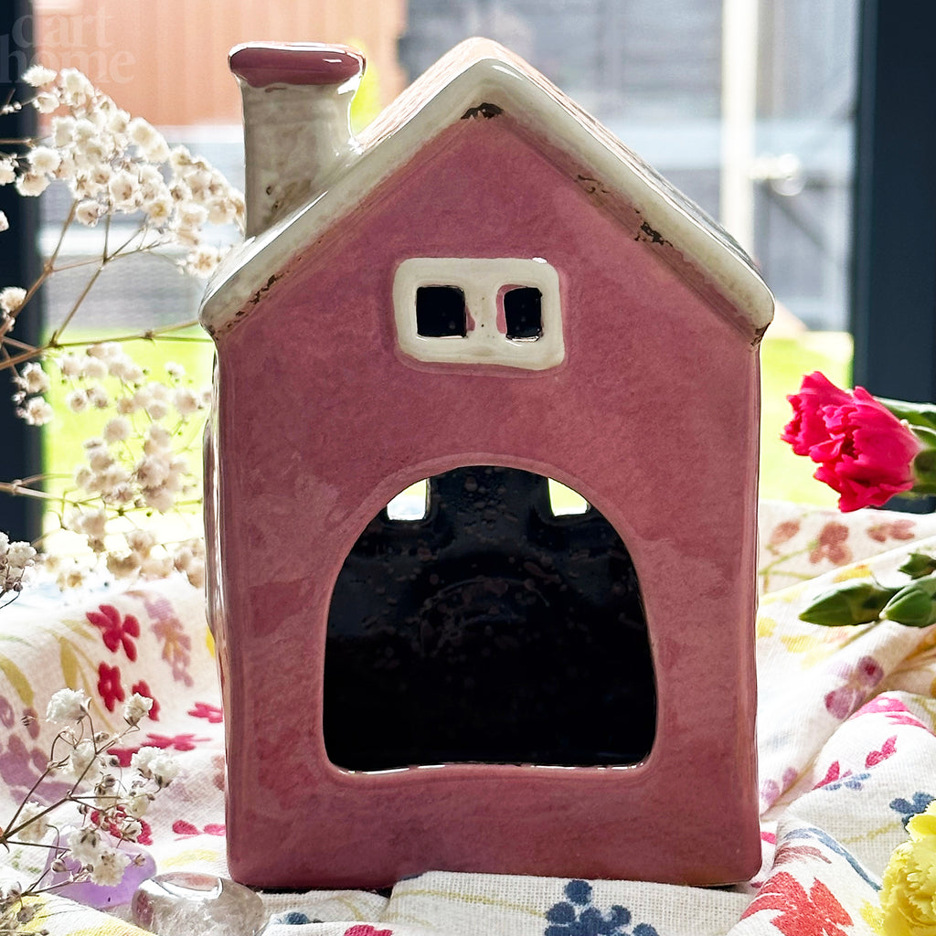 Pink Heart House Candle Holder