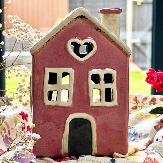 Pink Heart House Candle Holder