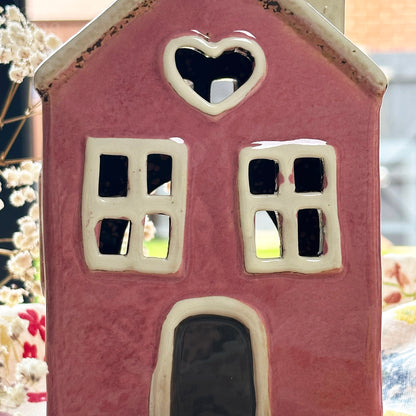 Pink Heart House Candle Holder