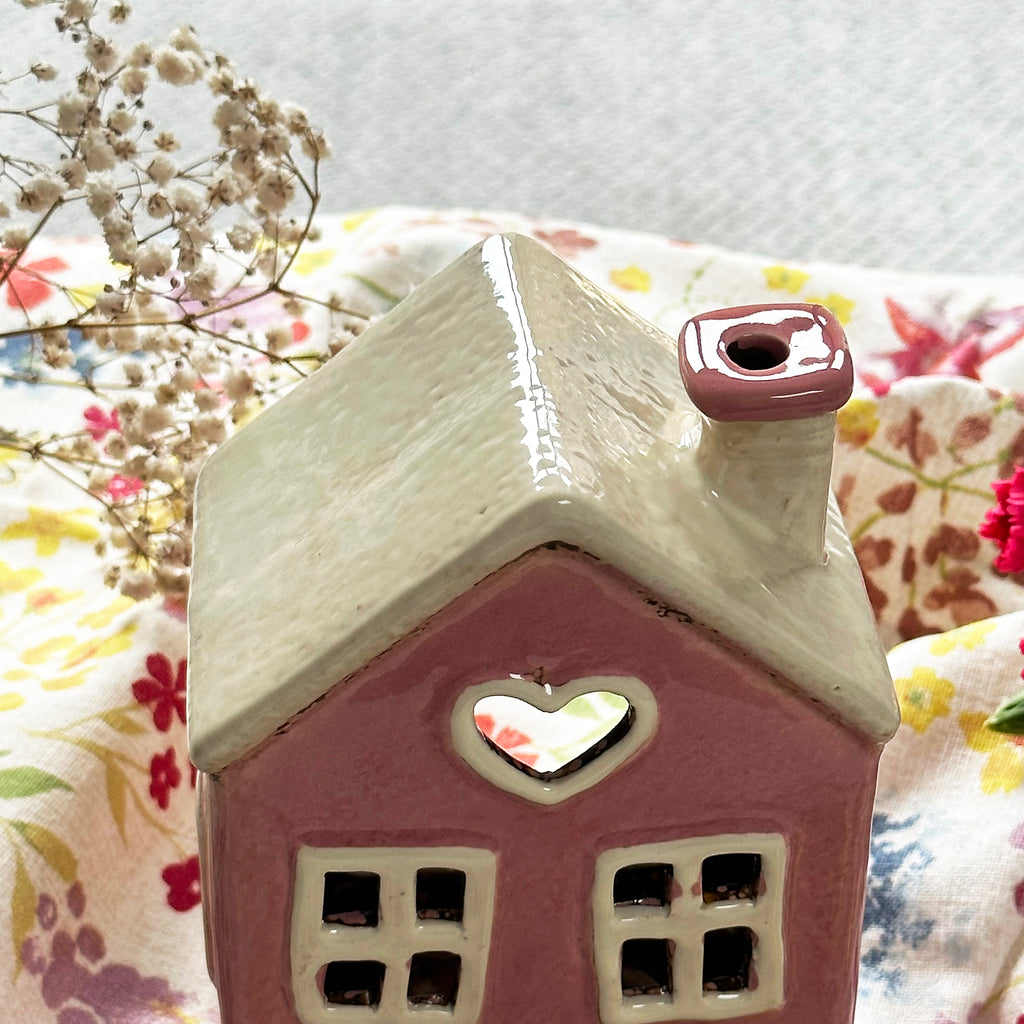 Pink Heart House Candle Holder