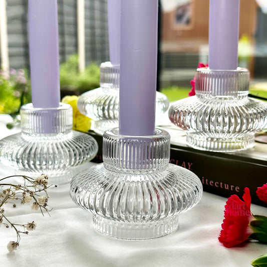 Doppelseitiger Kerzenhalter aus Glas, 4er-Set