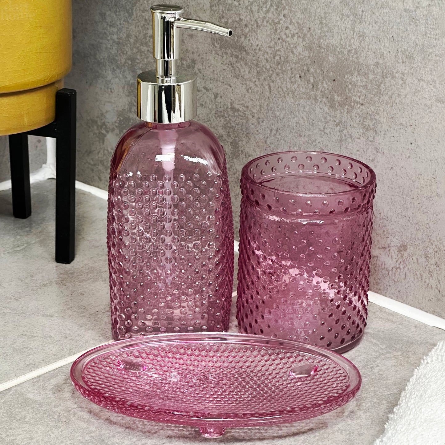 3pc Pink Bobble Bathroom Set