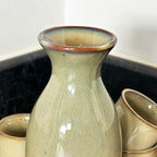 5-teiliges Sake-Set mit grüner reaktiver Glasur