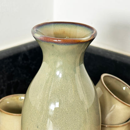 5pc Green Reactive Glaze Sake Set