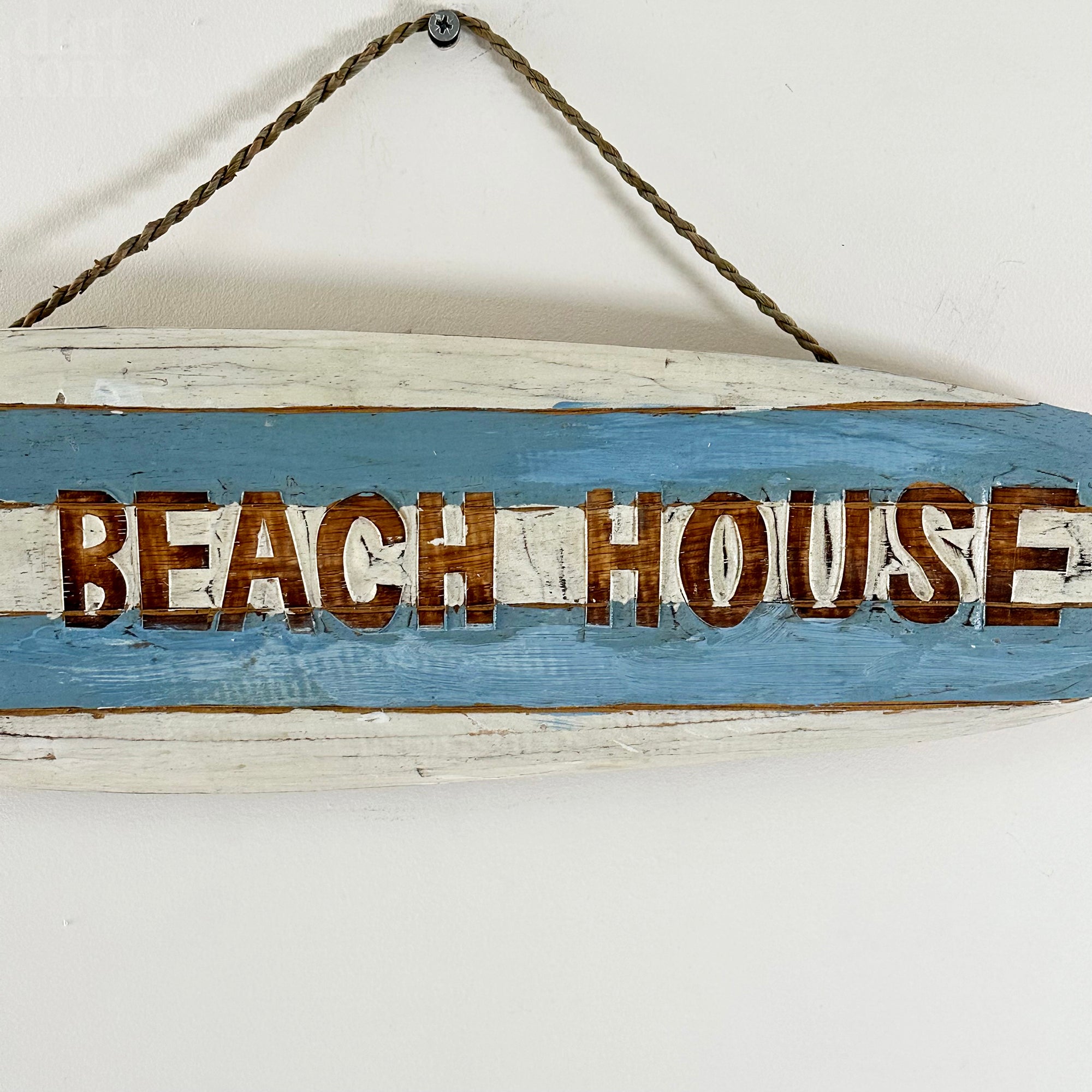 Hanging Beach House Surfboard Sign