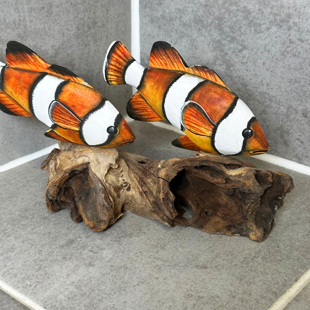 Clownfisch auf Treibholzkorallenskulptur