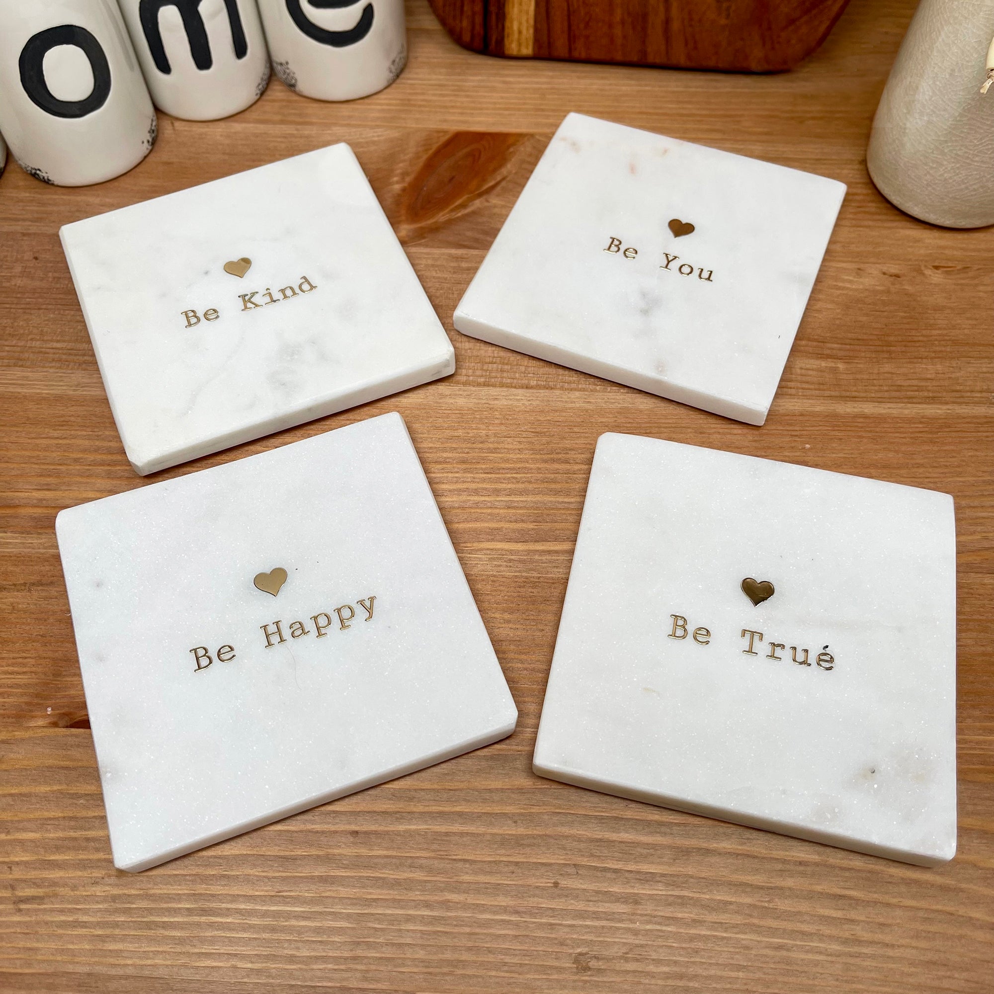 Set Of 4 Marble Quote Coasters