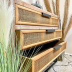 Vintage Wood & Rattan Chest Of Drawers