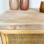 Vintage Wood & Rattan Chest Of Drawers