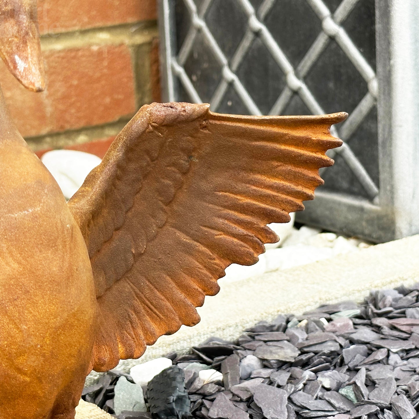 Rusty Cast Iron Crowned Swan Sculpture