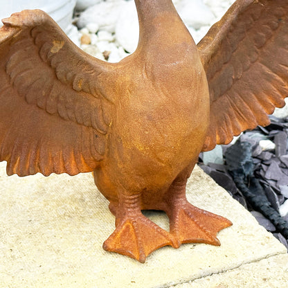Rusty Cast Iron Crowned Swan Sculpture