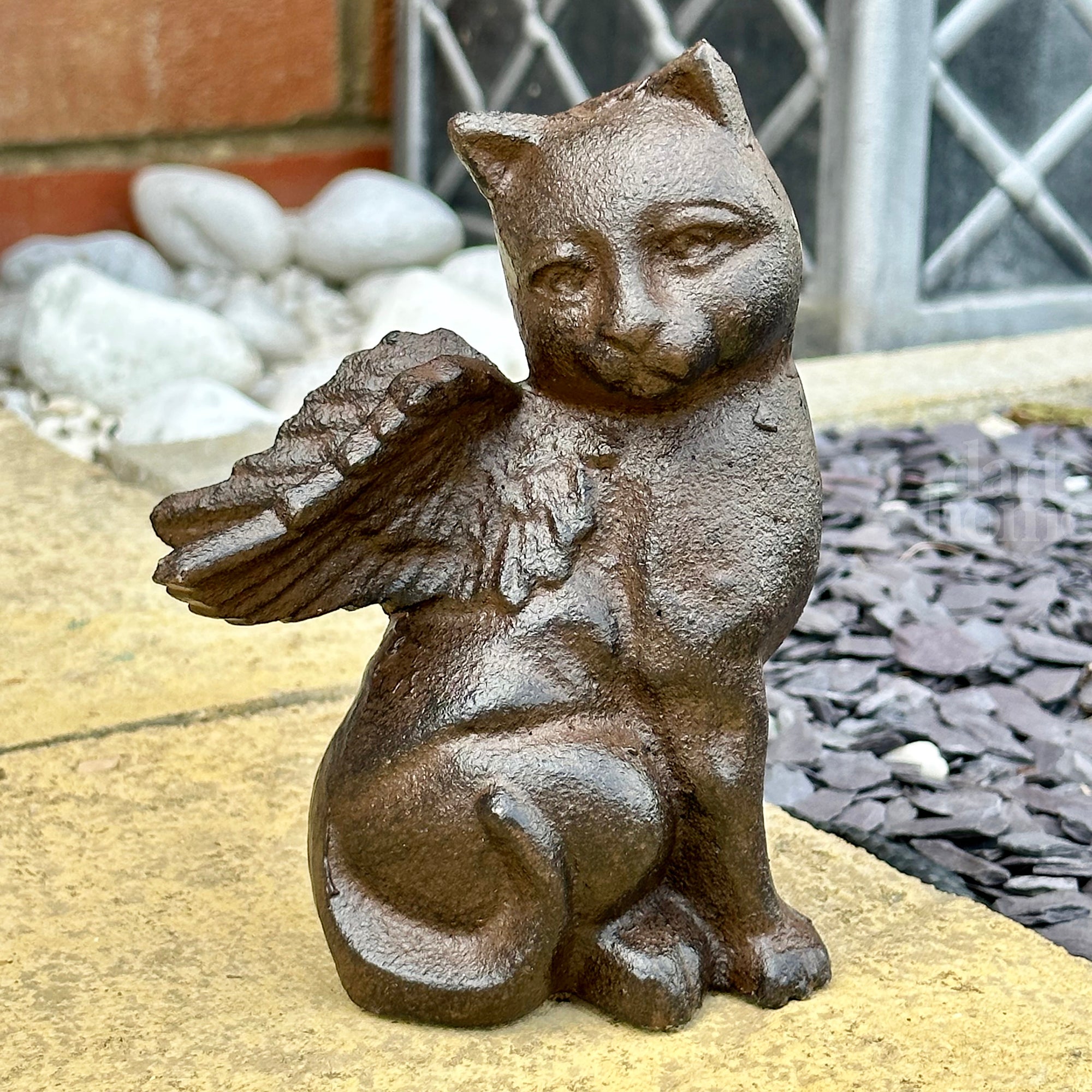 Cast Iron Cat Angel Figurine