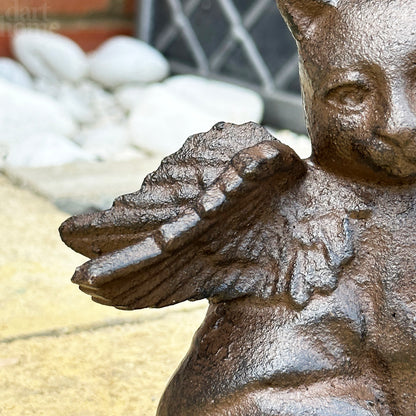 Cast Iron Cat Angel Figurine