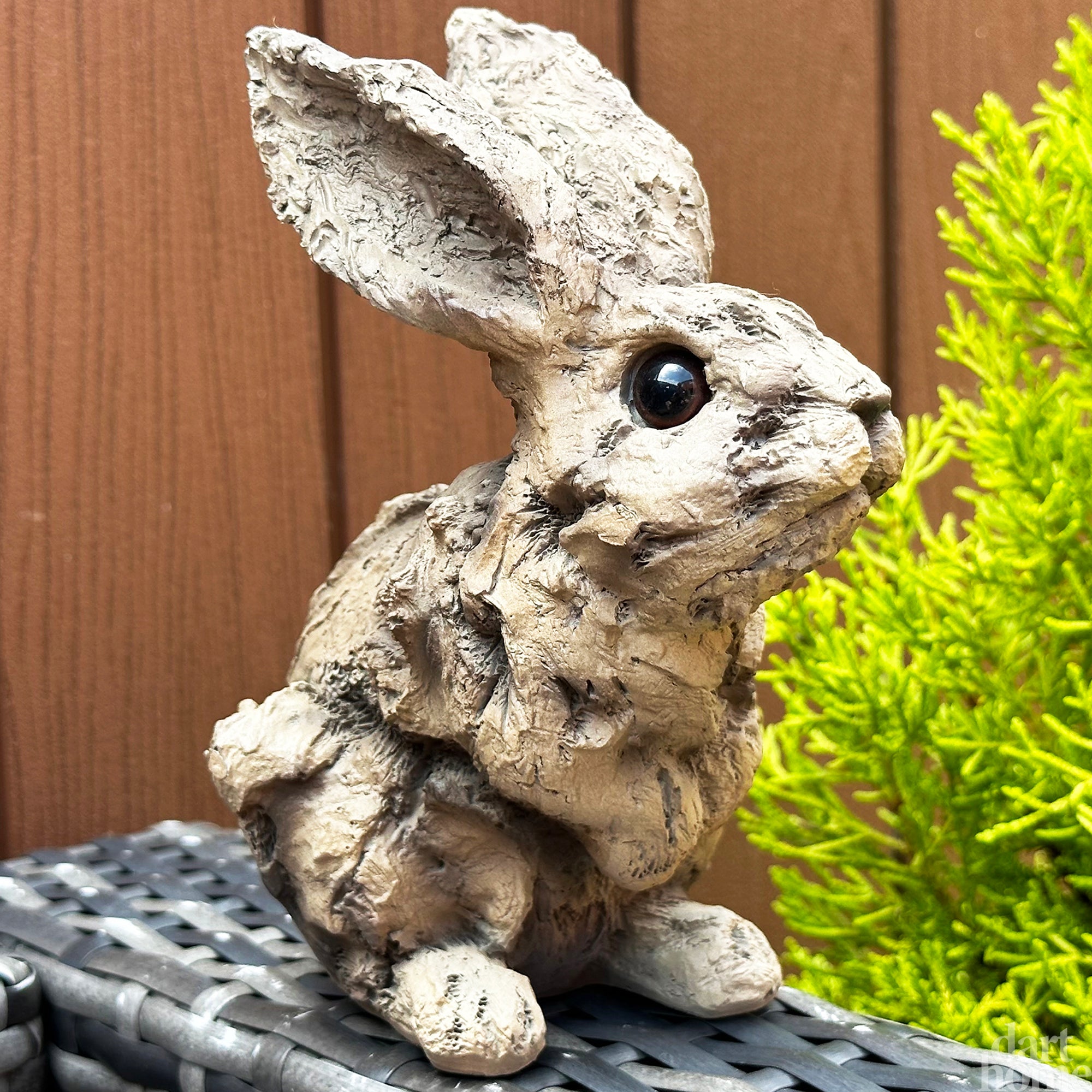 Wood Effect Bunny Sculpture