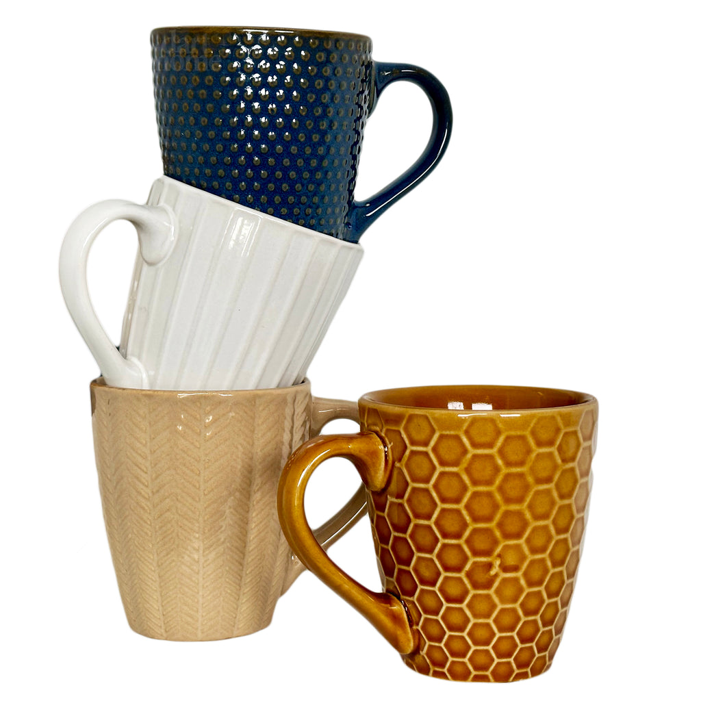Set Of 4 Reactive Glaze Patterned Mugs 200ml