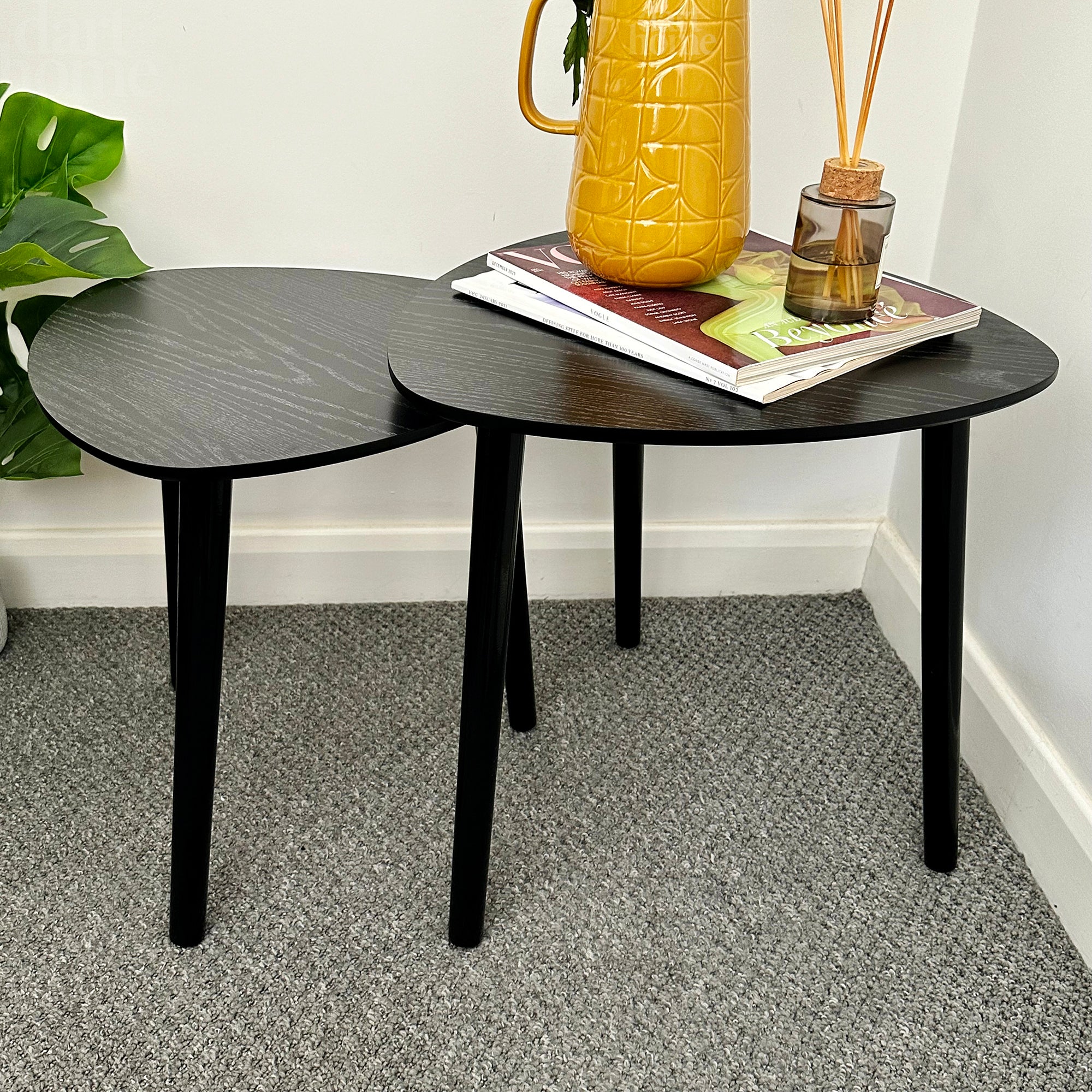 Set Of 2 Black Pebble Side Tables