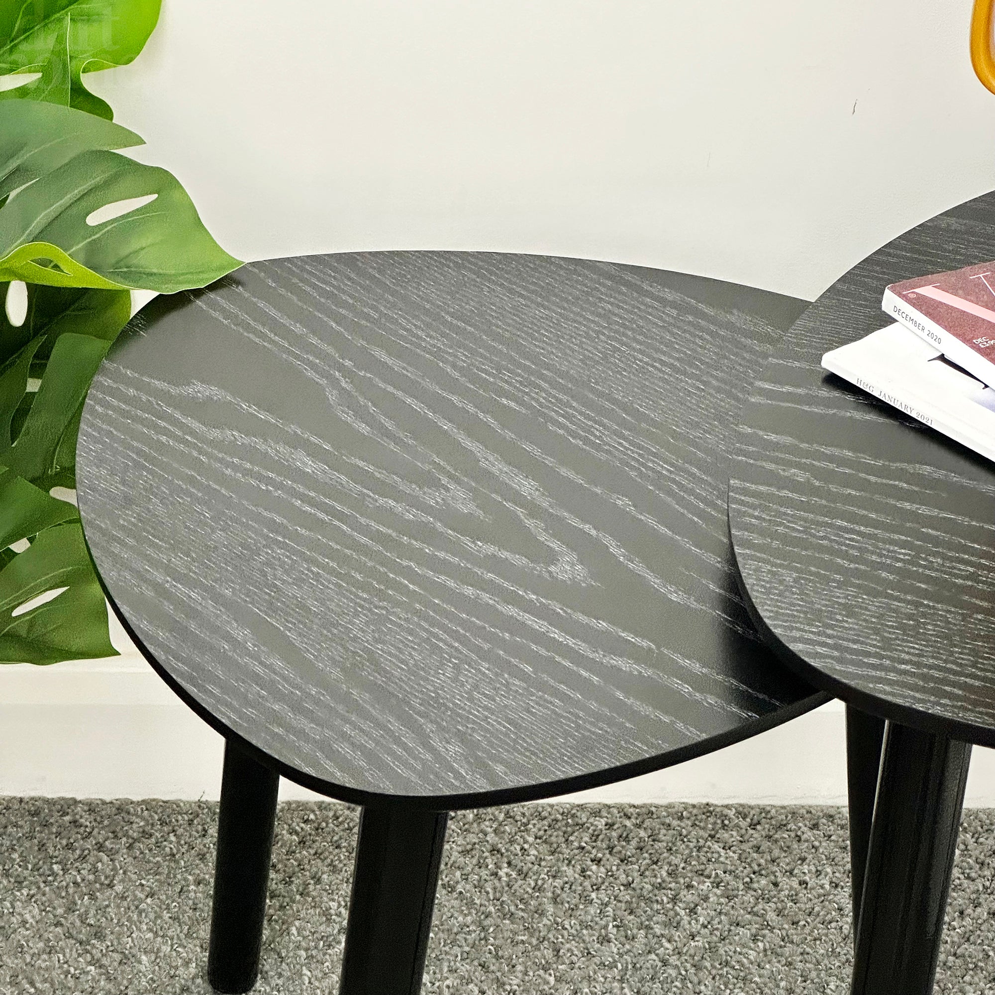 Set Of 2 Black Pebble Side Tables
