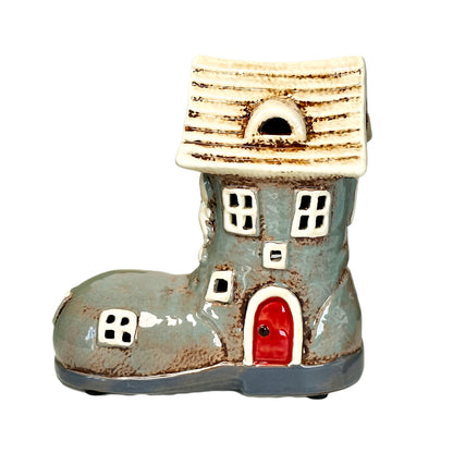 Grauer Fairy Boot House Kerzenhalter