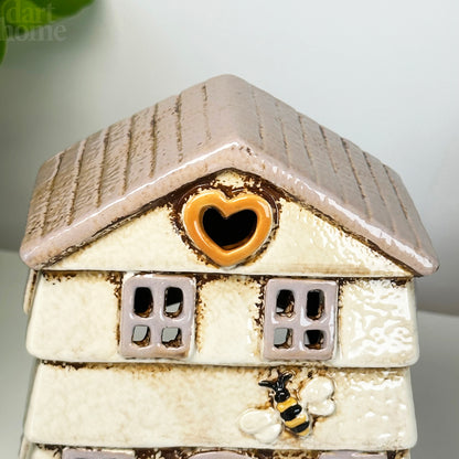 Cream Beehive House Candle Holder