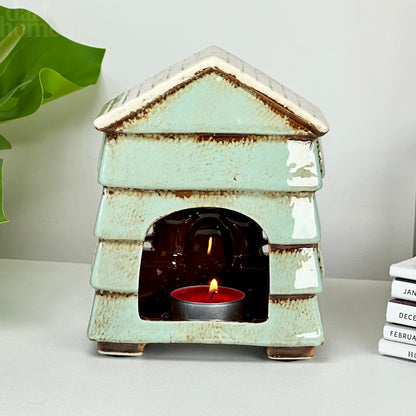 Blue Beehive House Candle Holder