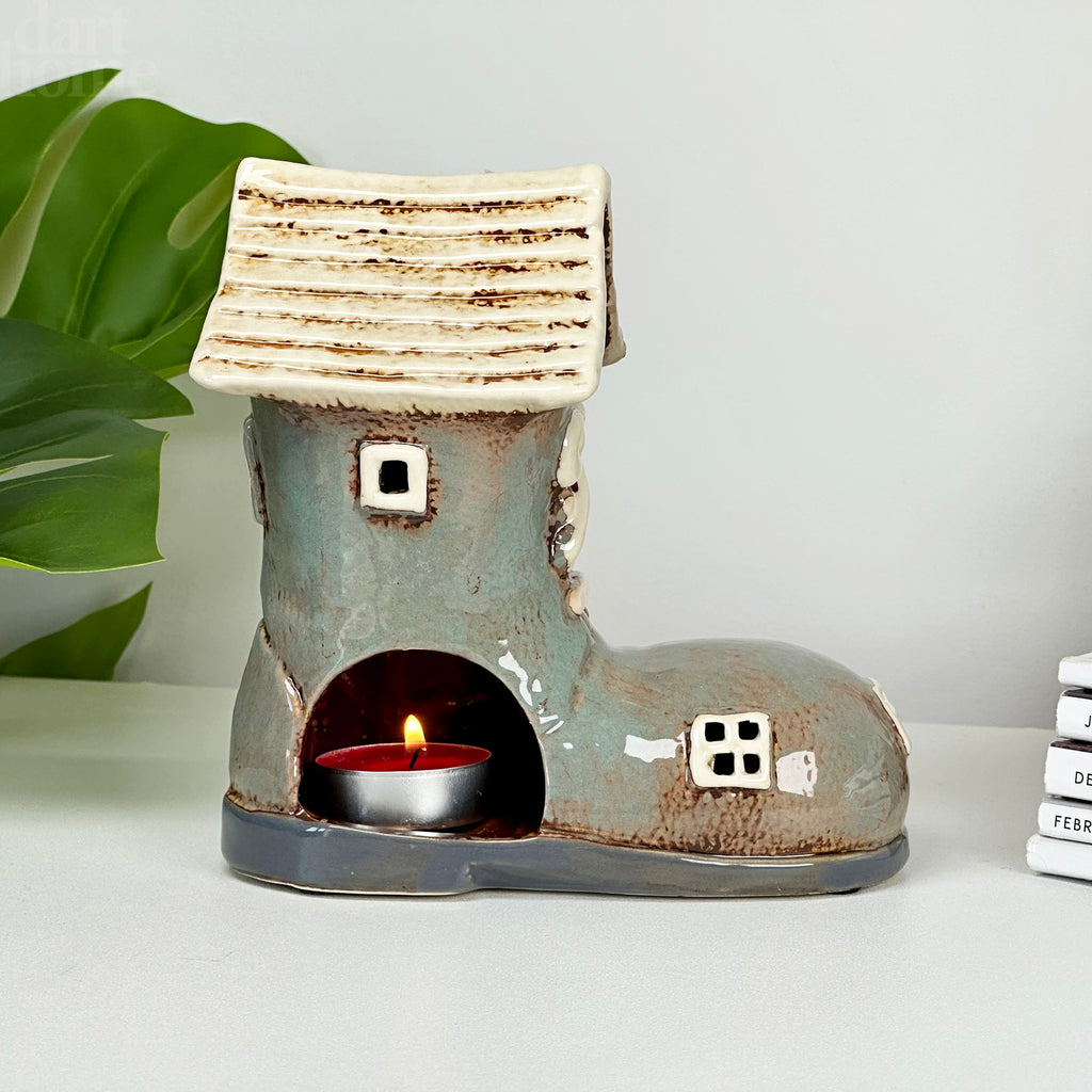 Grey Fairy Boot House Candle Holder