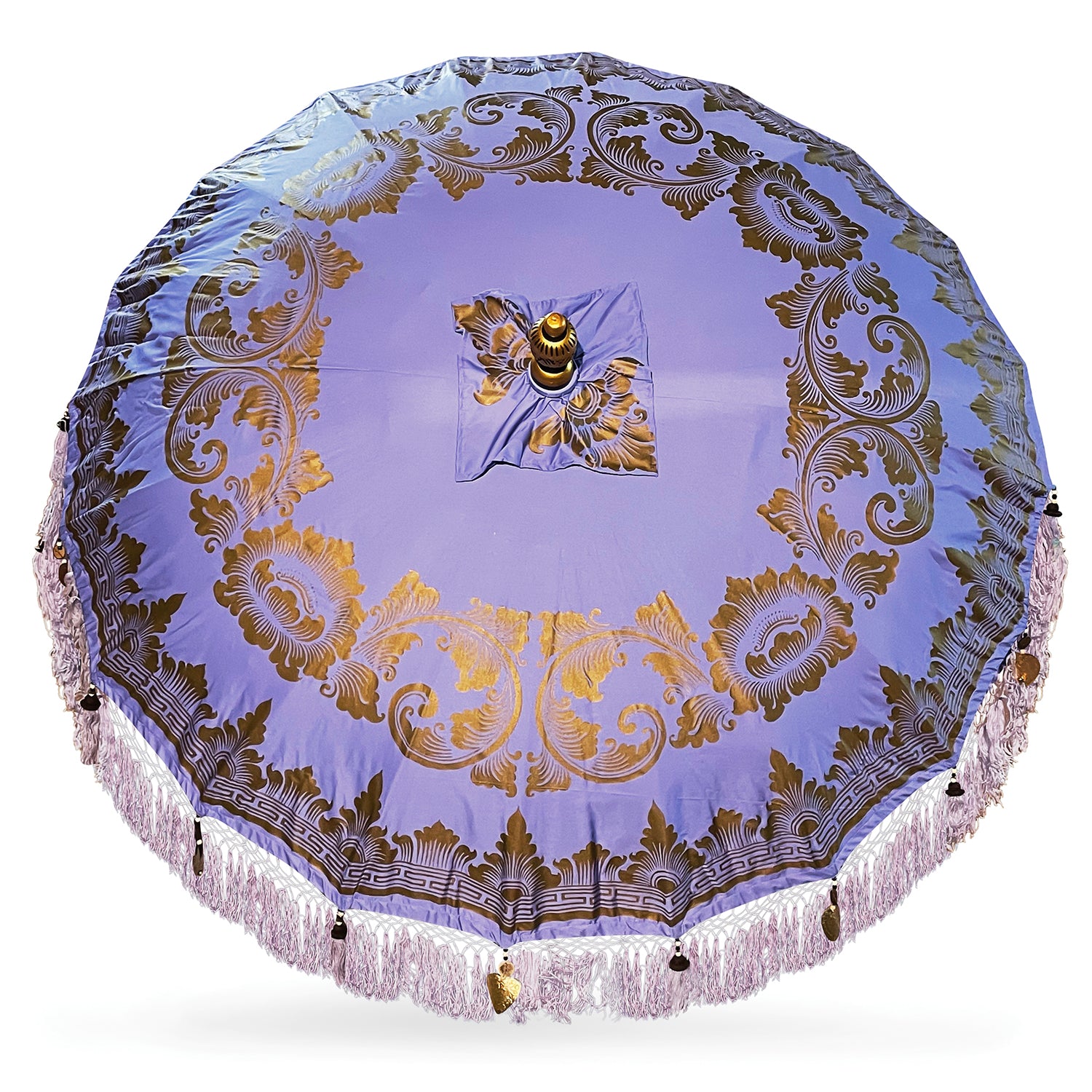 Fliederfarbener und goldener Bali-Sonnenschirm, 2 m