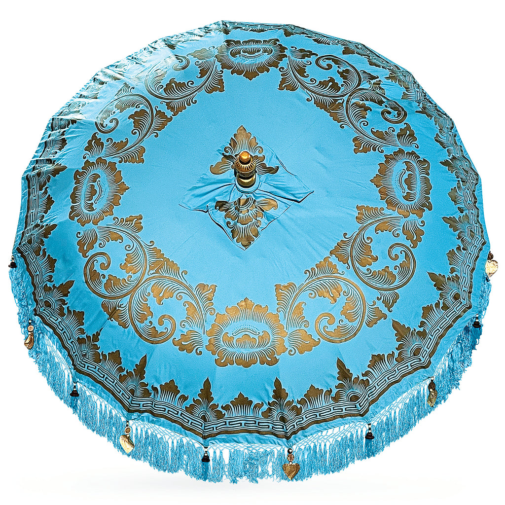 Handmade Blue & Gold Bali Sun Parasol