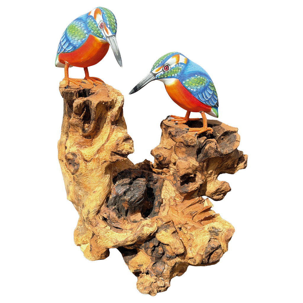 Teak Root Wood Double Kingfisher Sculpture