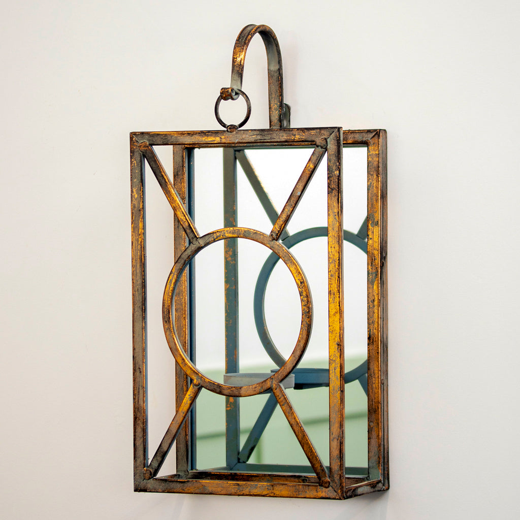 Antique Gold Mirrored Wall Candle Sconce