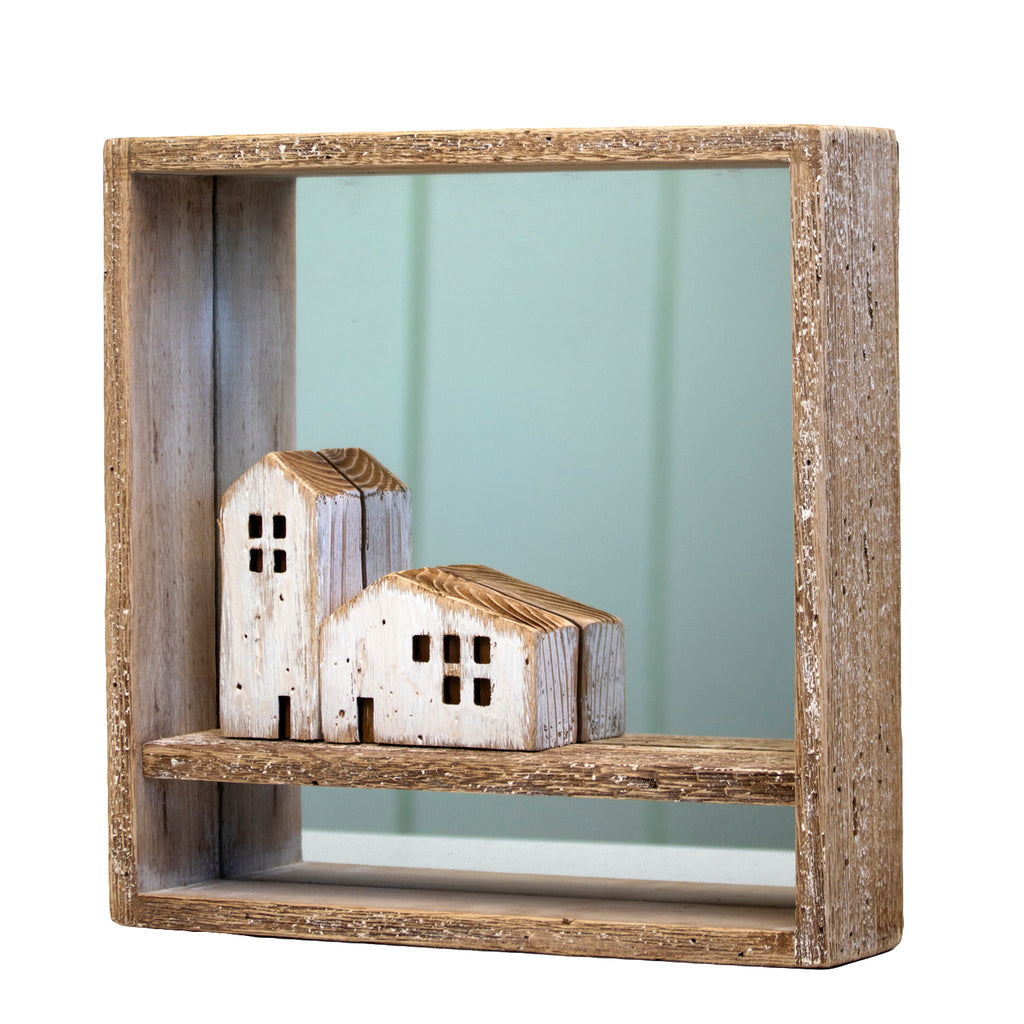 Square Rustic Wooden Houses Wall Mirror