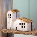 Square Rustic Wooden Houses Wall Mirror