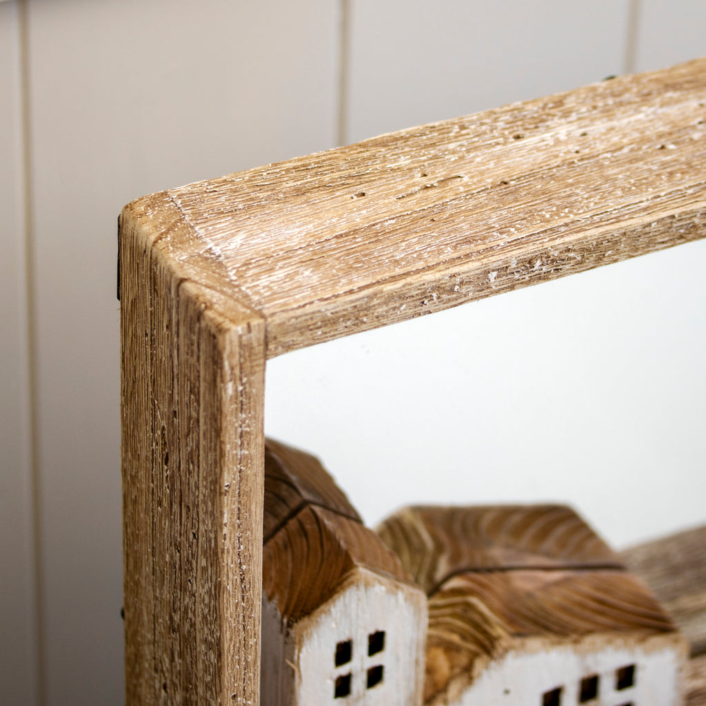 Square Rustic Wooden Houses Wall Mirror