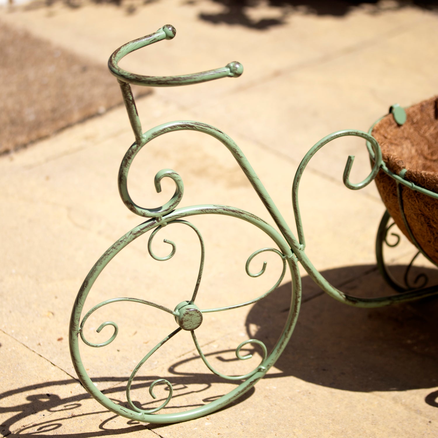 Vintage Green Metal Bicycle Coco Fibre Planter