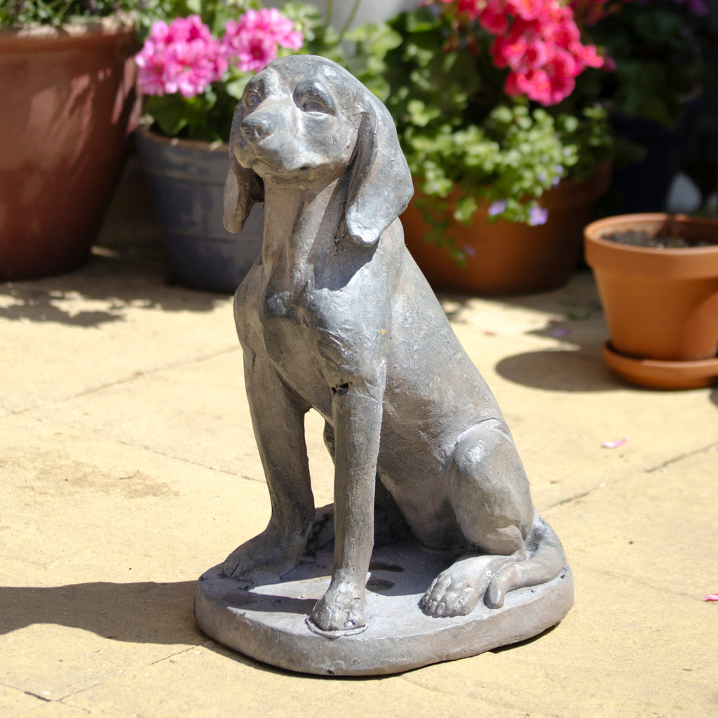 Antique Stone Grey Sitting Hound Garden Statue