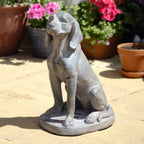 Antique Stone Grey Sitting Hound Garden Statue