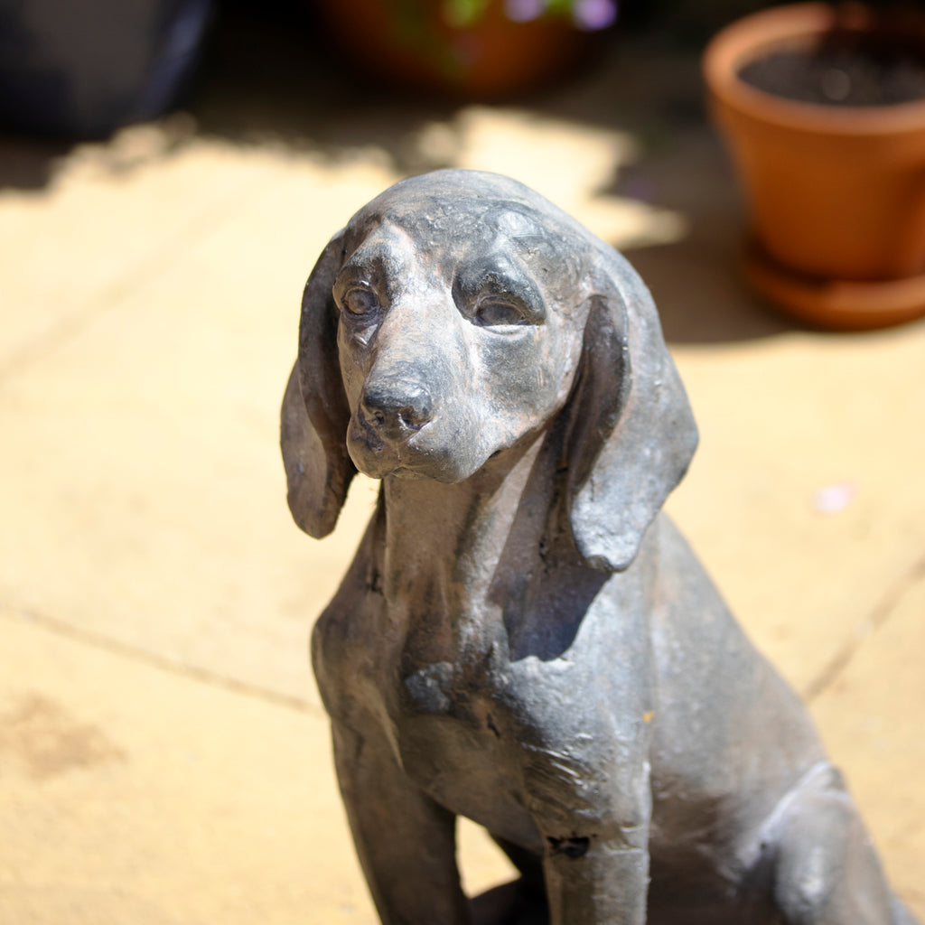Antique Stone Grey Sitting Hound Garden Statue