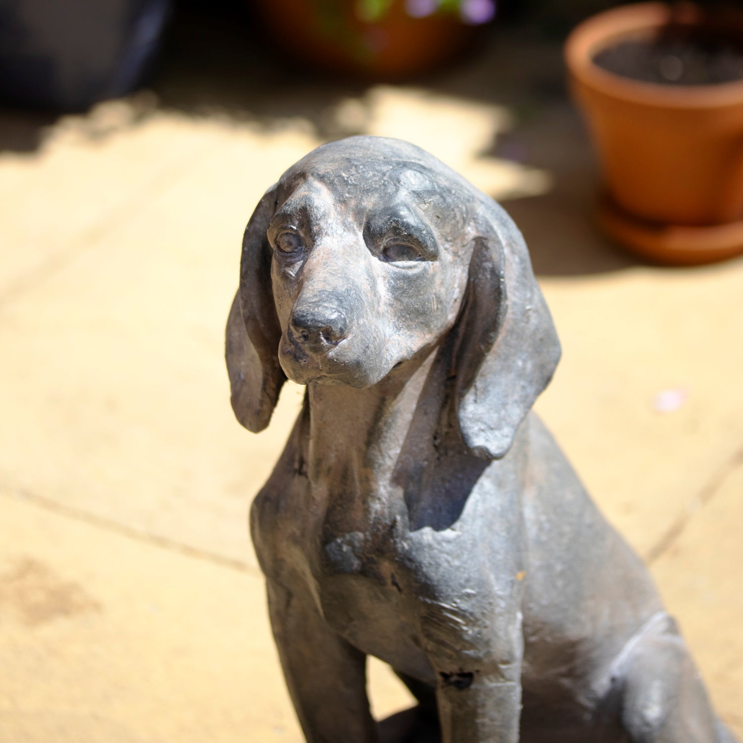 Antique Stone Grey Sitting Hound Garden Statue
