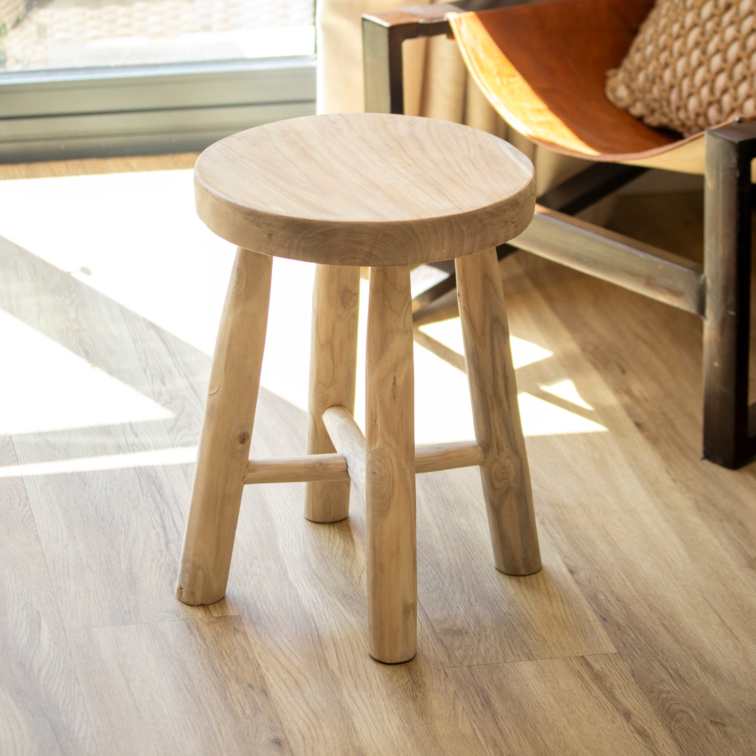 Solid Natural Teak Wood Stool
