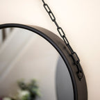 Black Metal Round Hanging Wall Mirror With Chain