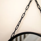 Black Metal Round Hanging Wall Mirror With Chain