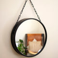 Black Metal Round Hanging Wall Mirror With Chain