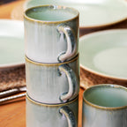 Set Of 4 Green Reactive Glaze Mugs