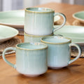 Set Of 4 Green Reactive Glaze Mugs