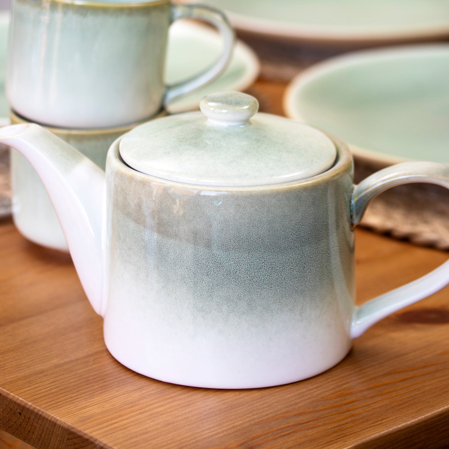 Green Reactive Glaze Stoneware Teapot