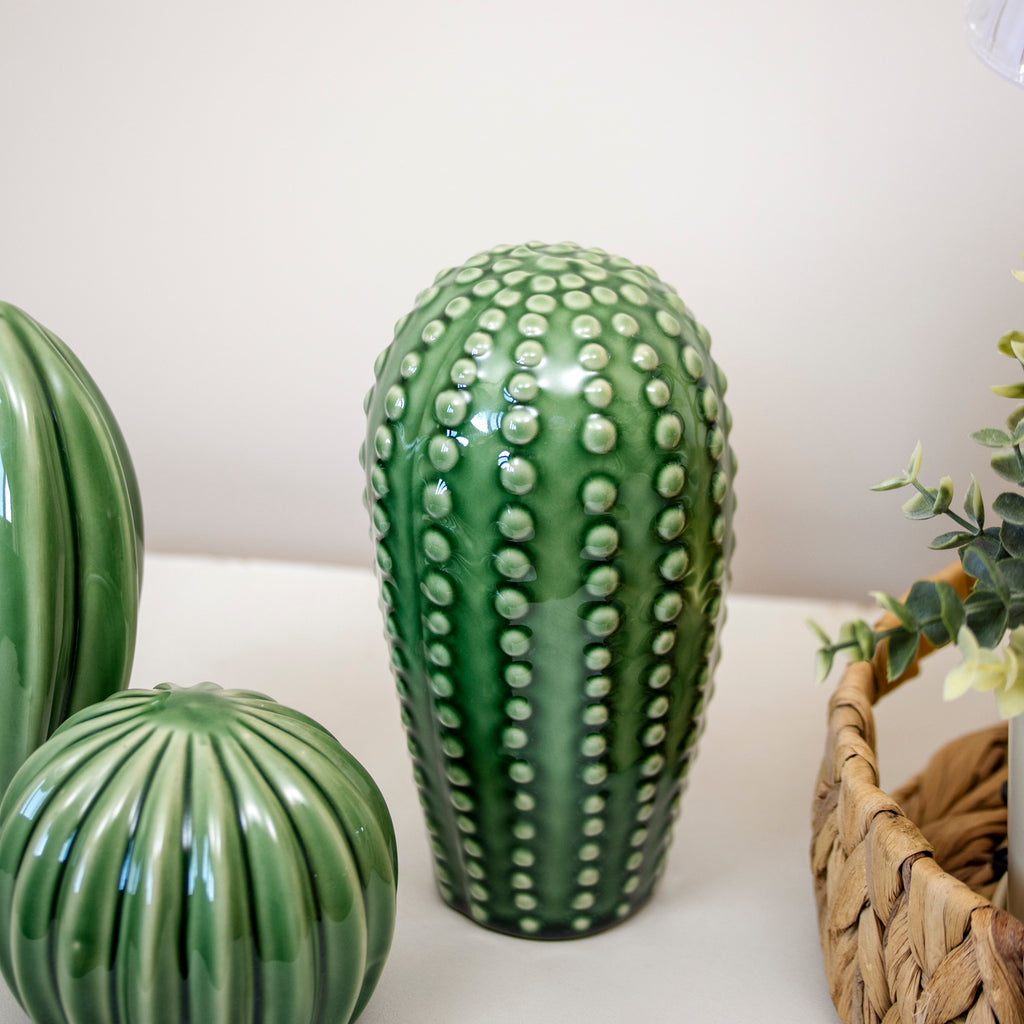 Set Of 3 Green Ceramic Cactus Ornaments