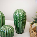 Set Of 3 Green Ceramic Cactus Ornaments